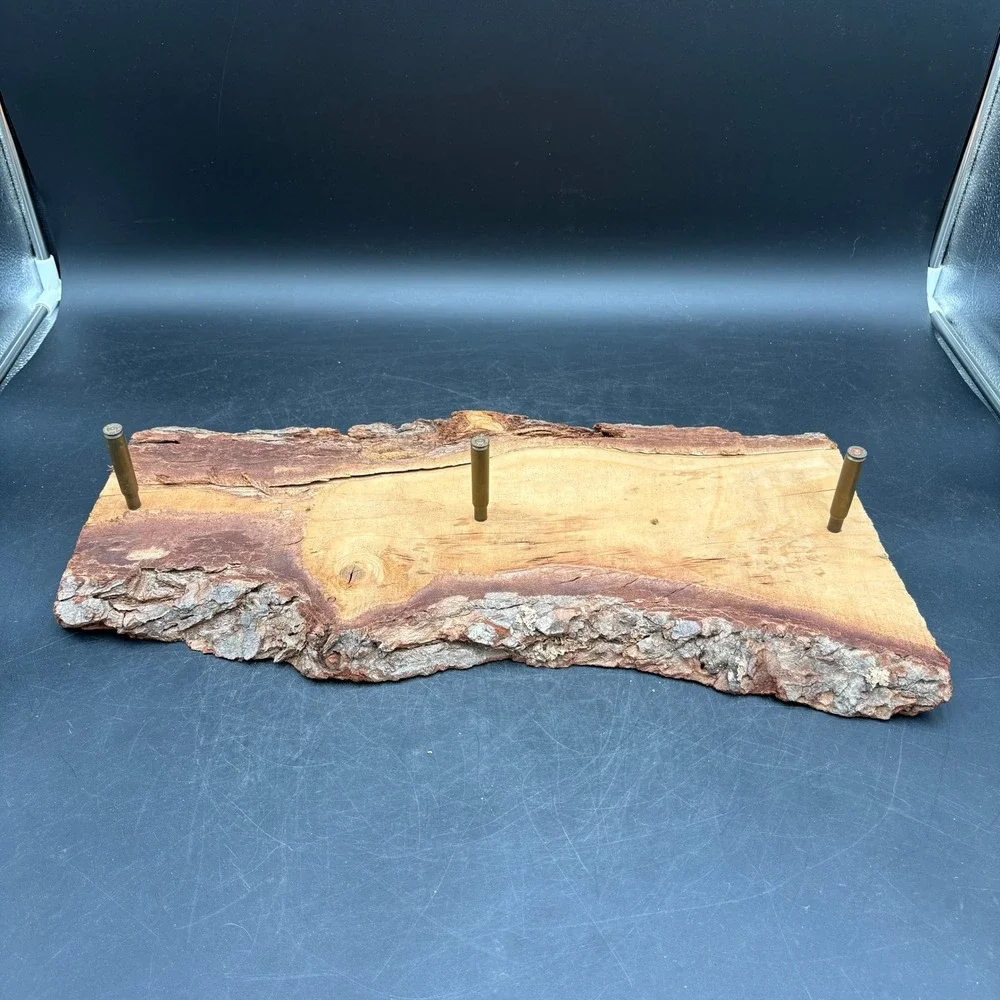 Rustic Live Edge Wood Wall Rack with Vintage Shell Casing Pegs 30-06 DEN 42